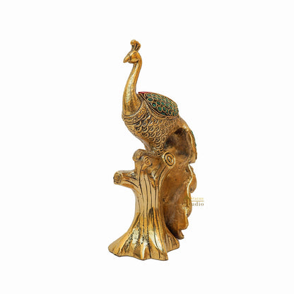 Brass Peacock On Tree With Stone Work Showpiece For Table Decor 8" by vendor-unknown - Decor (View 6)