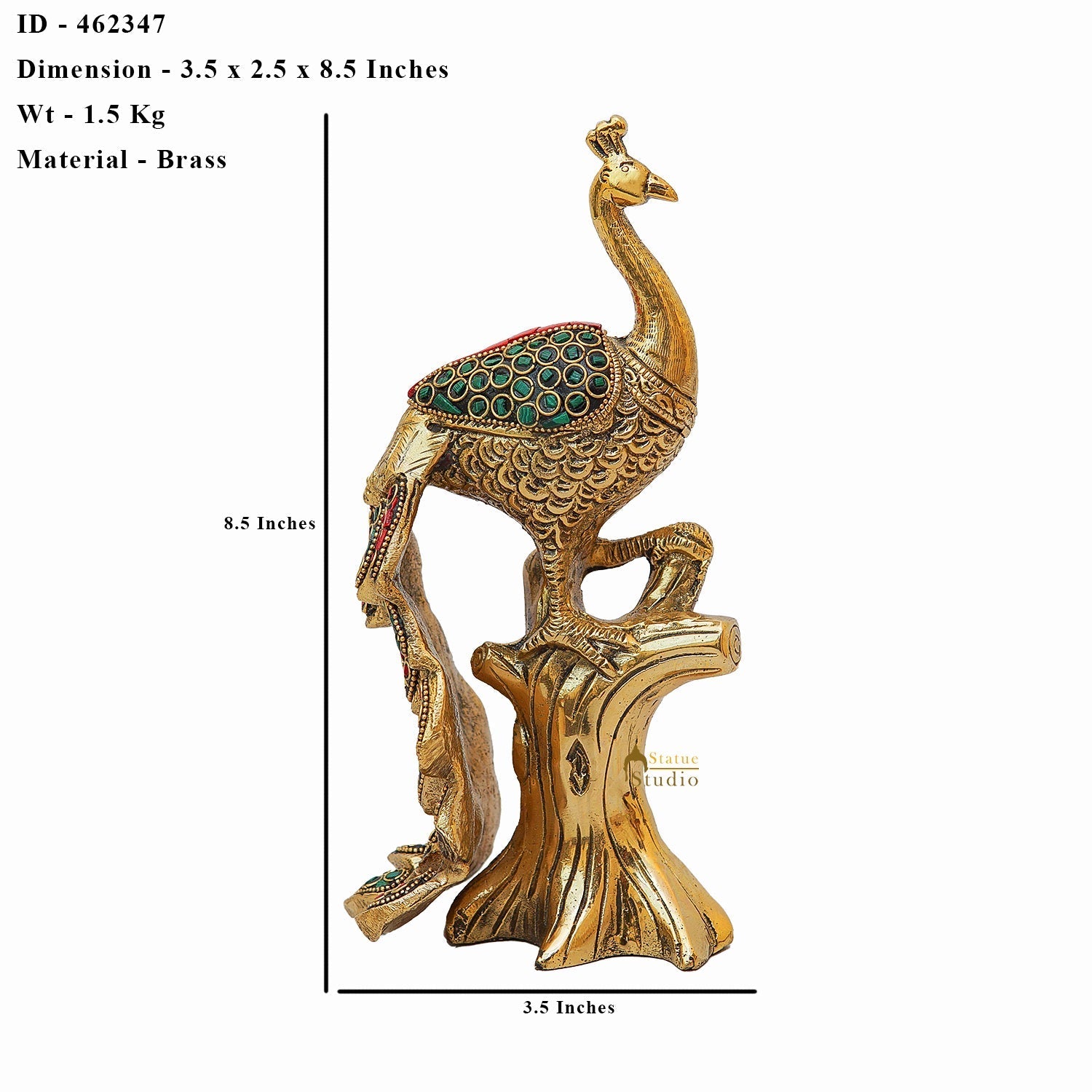 Brass Peacock On Tree With Stone Work Showpiece For Table Decor 8" - Image 7