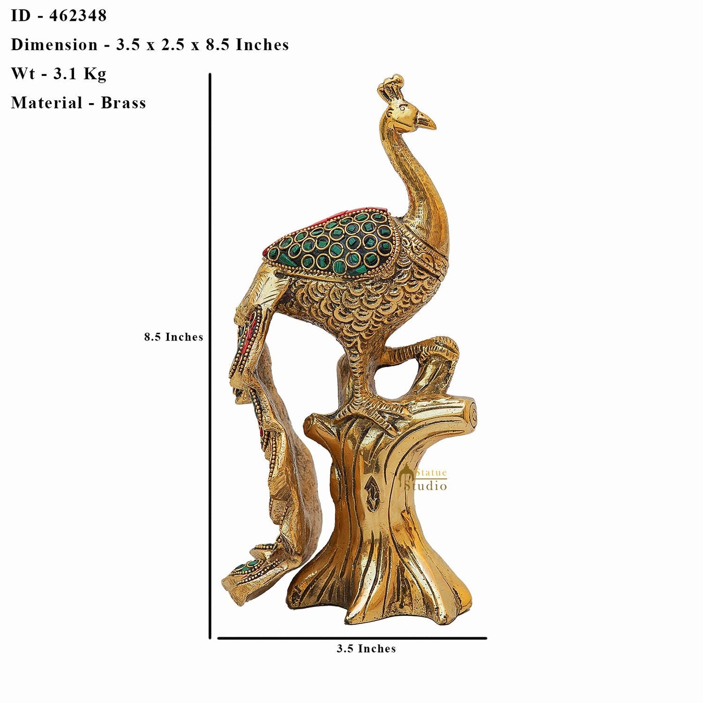 Brass Peacock Pair On Tree With Stone Work Showpiece For Table Decor 8"
