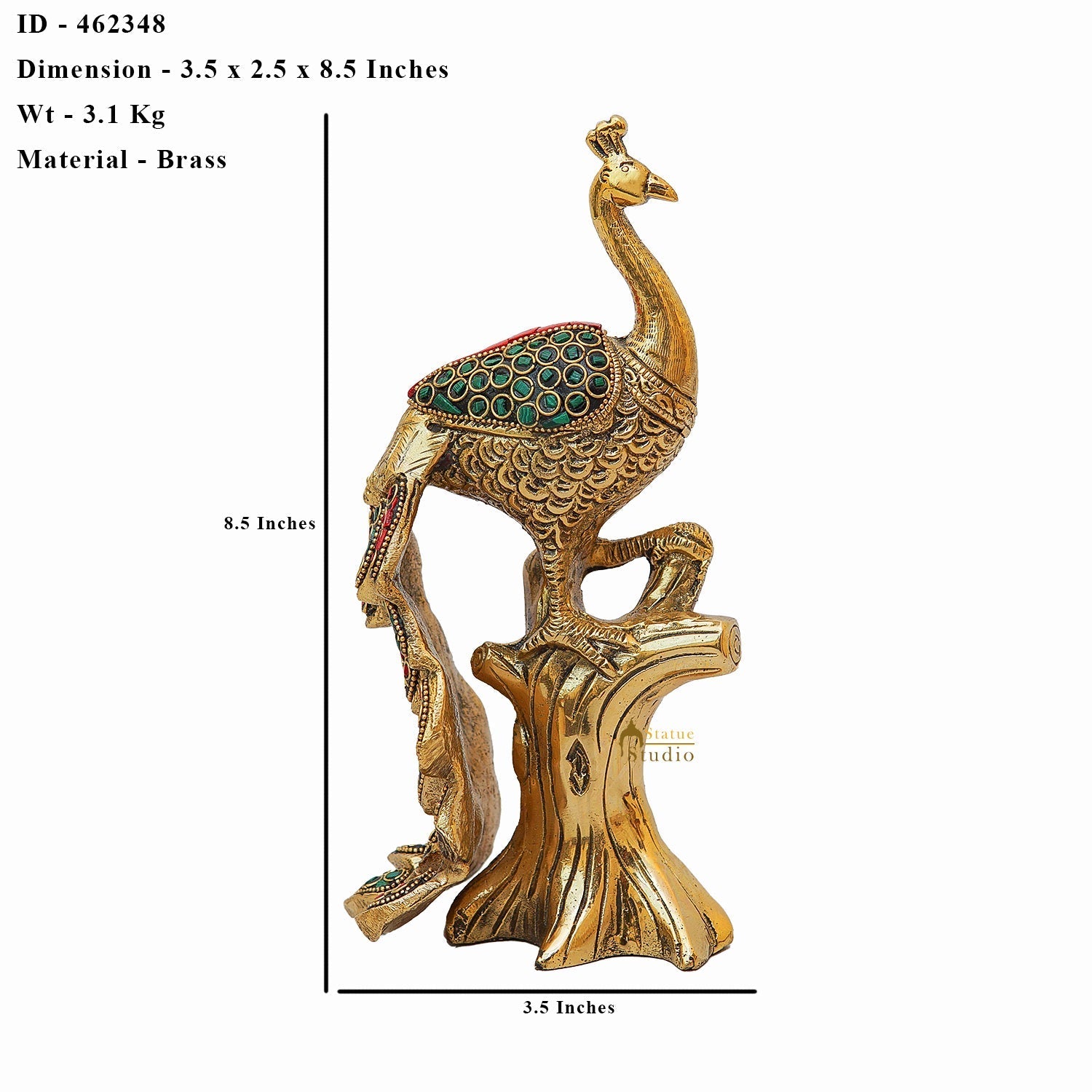Brass Peacock Pair On Tree With Stone Work Showpiece For Table Decor 8" - Image 6