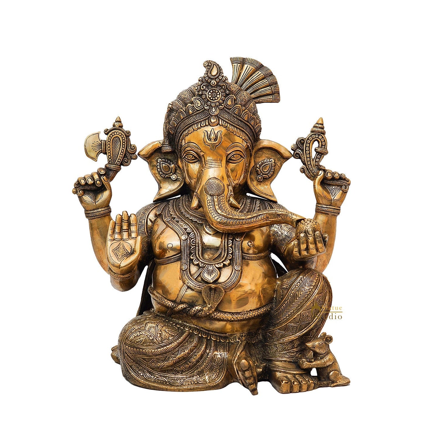 Brass Large Lord Ganesha Statue Finely Crafted For Home Decor 20"