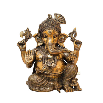 Brass Large Lord Ganesha Statue Finely Crafted For Home Decor 20" by vendor-unknown - Hindu Gods (View 3)