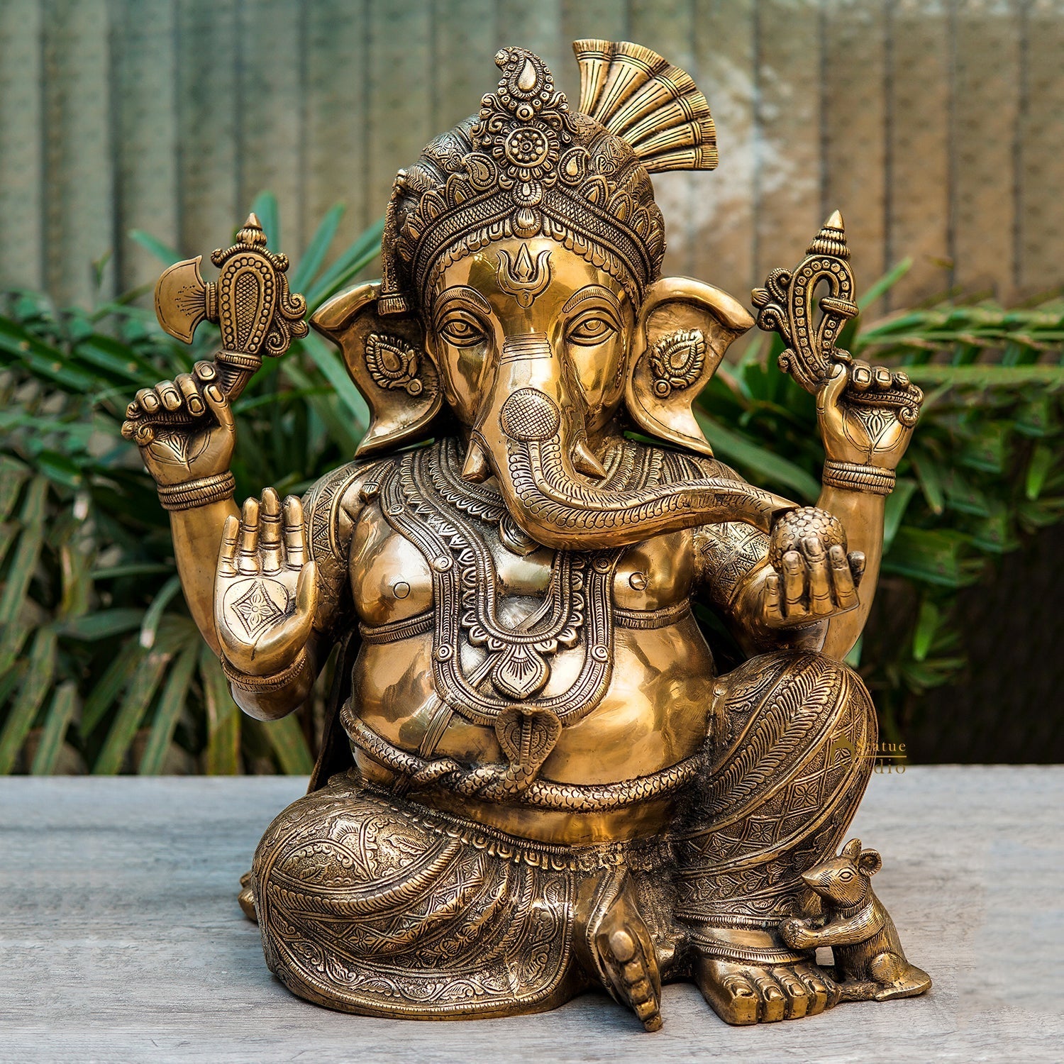 Brass Large Lord Ganesha Statue Finely Crafted For Home Decor 20" - Eco-friendly - Sama Homes