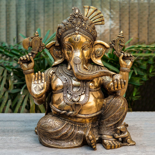Brass Large Lord Ganesha Statue Finely Crafted For Home Decor 20"