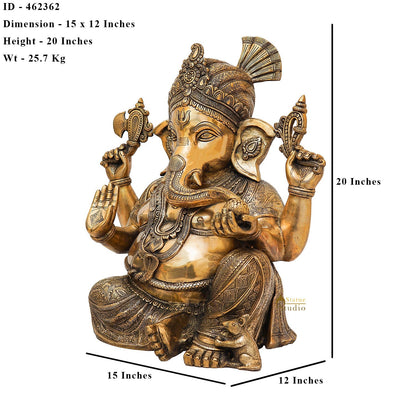 Brass Large Lord Ganesha Statue Finely Crafted For Home Decor 20" by vendor-unknown - Hindu Gods (View 6)