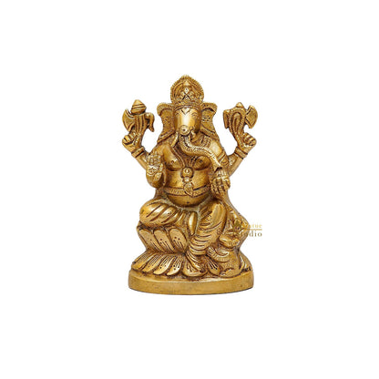 Brass Ganesha Idol Sitting On Lotus Base 5.5 Inch by vendor-unknown - Hindu Gods (View 3)