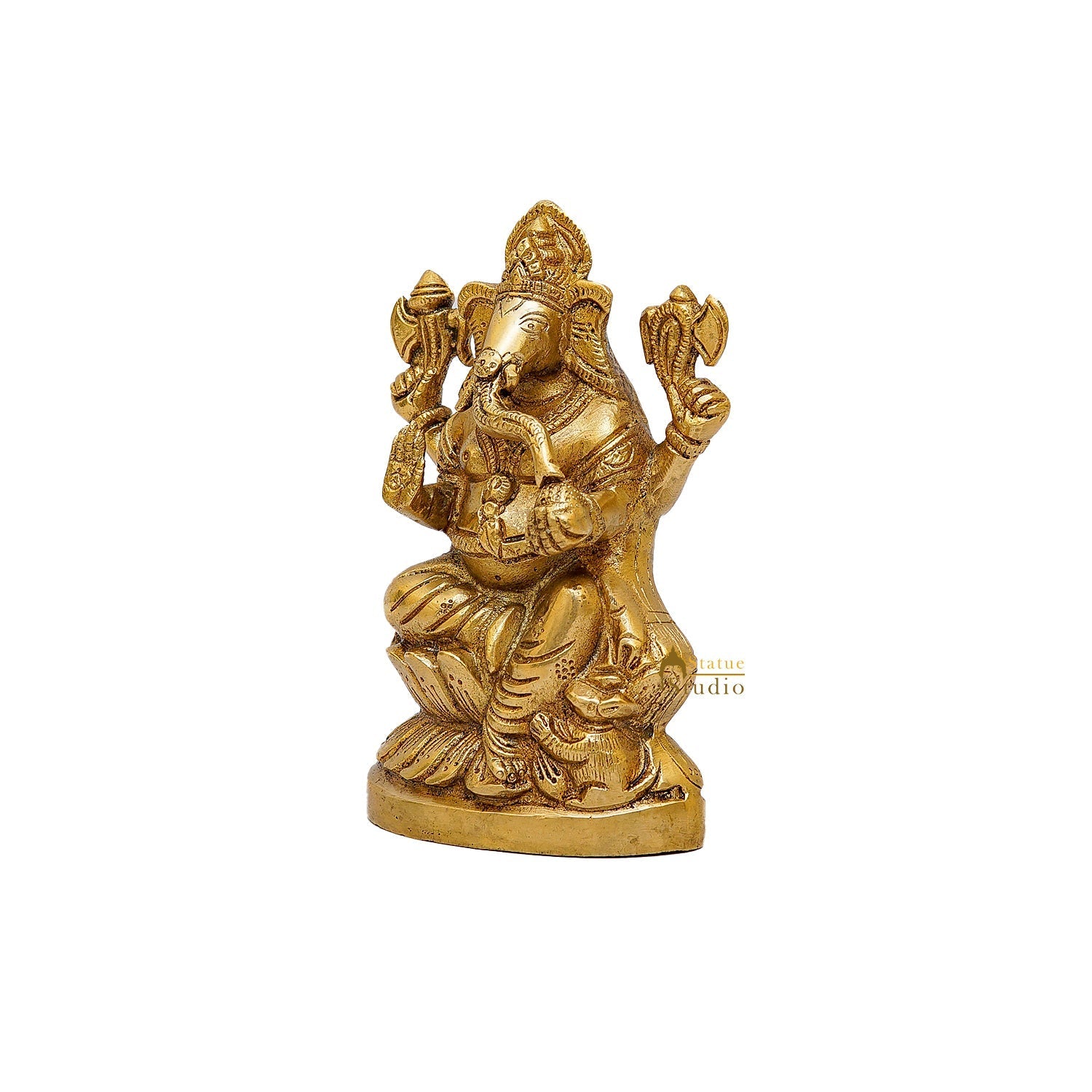 Brass Ganesha Idol Sitting On Lotus Base 5.5 Inch - Image 4