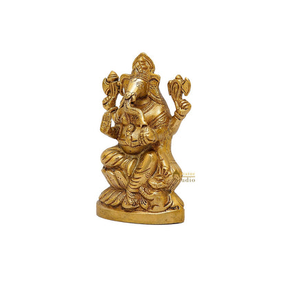 Brass Ganesha Idol Sitting On Lotus Base 5.5 Inch by vendor-unknown - Hindu Gods (View 4)