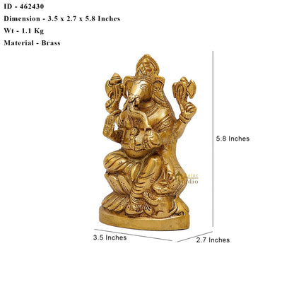 Brass Ganesha Idol Sitting On Lotus Base 5.5 Inch by vendor-unknown - Hindu Gods (View 6)