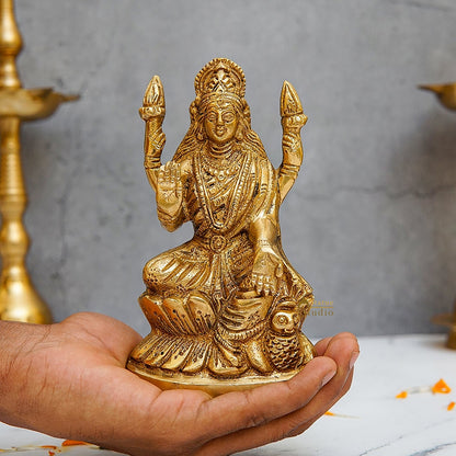 Brass Goddess Lakshmi Statue 6" by vendor-unknown - Hindu Gods (View 2)