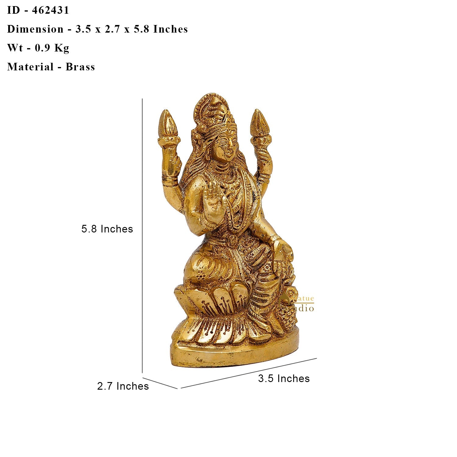 Brass Goddess Lakshmi Statue 6" - Image 6