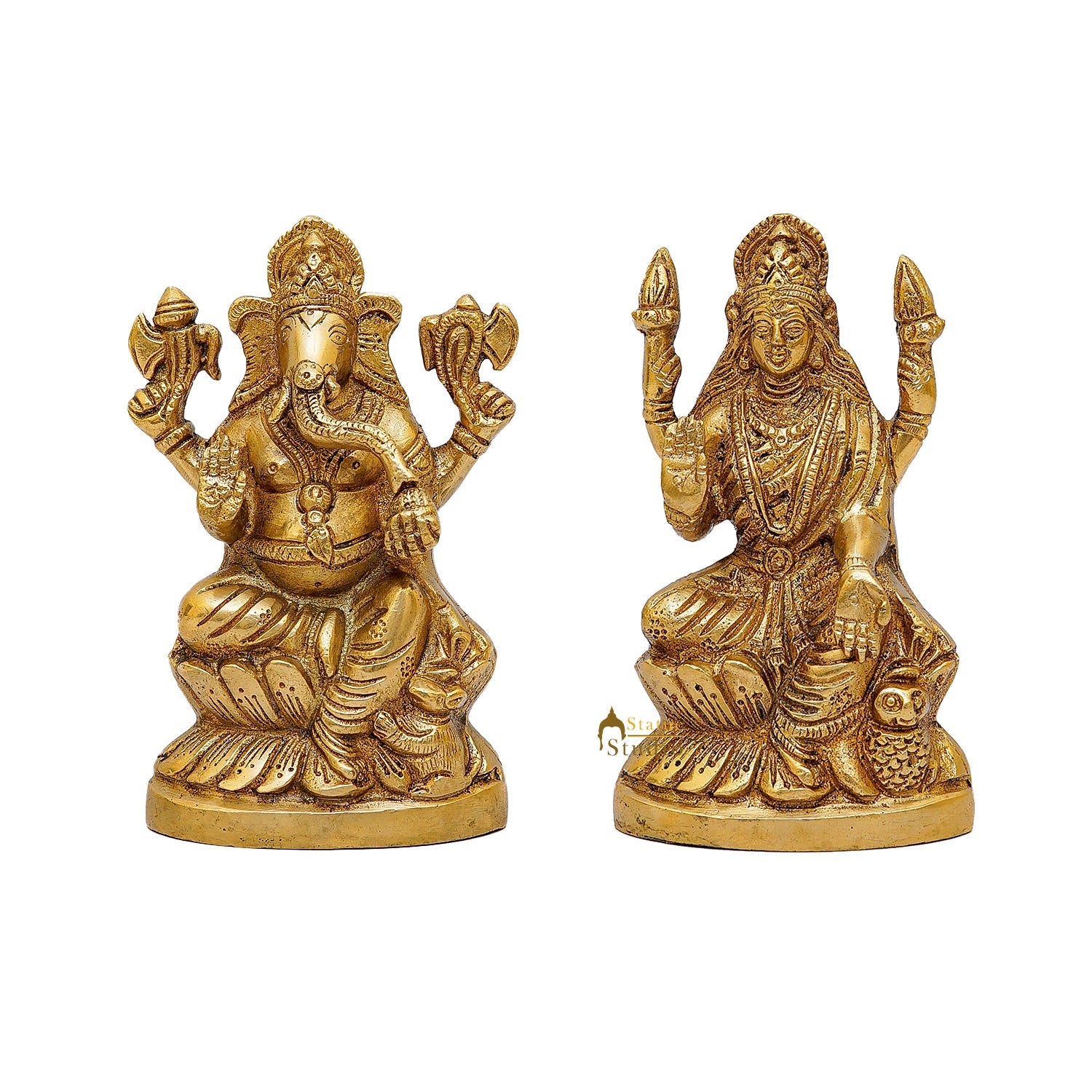 Brass Ganesha Lakshmi Idols For Diwali Decor 6 Inch - Image 2