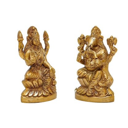 Brass Ganesha Lakshmi Idols For Diwali Decor 6 Inch by vendor-unknown - Hindu Gods (View 3)