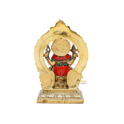 Brass Sitting Ganesha Statue With Frame Stone Work 7 Inch by vendor-unknown - Hindu Gods (View 5)