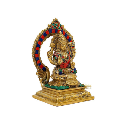 Brass Goddess Lakshmi Statue Stone Work 7 Inch by vendor-unknown - Hindu Gods (View 4)
