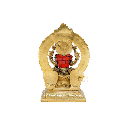 Brass Goddess Lakshmi Statue Stone Work 7 Inch by vendor-unknown - Hindu Gods (View 5)