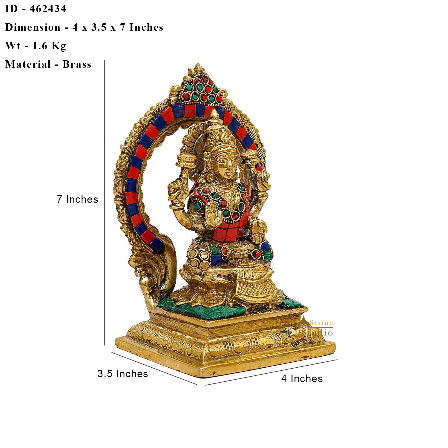 Brass Goddess Lakshmi Statue Stone Work 7 Inch - Image 6
