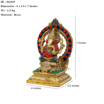 Brass Antique Ganesha Lakshmi Idol Set (Stone Work) 7" by vendor-unknown - Hindu Gods (View 6)