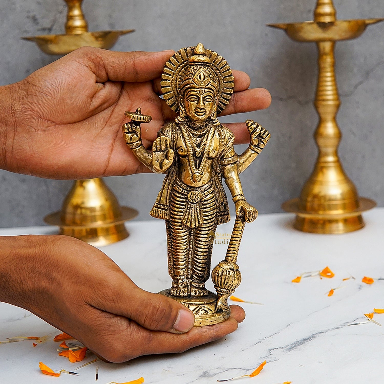 Brass Standing Vishnu Laxmi Idol 6.5 Inch - Image 2