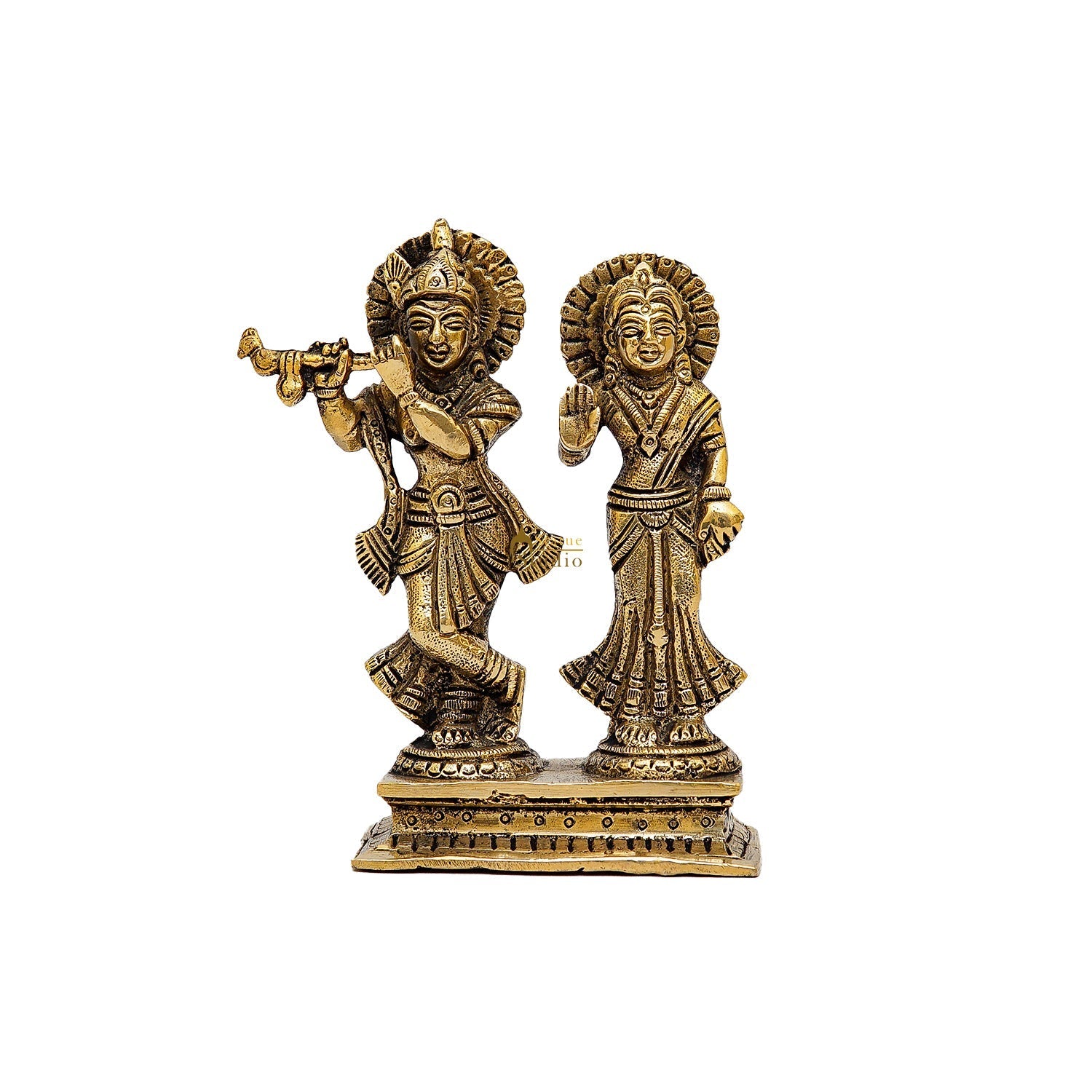 Brass Small Radha Krishna Idol Antique Finish 6 Inch - Image 3