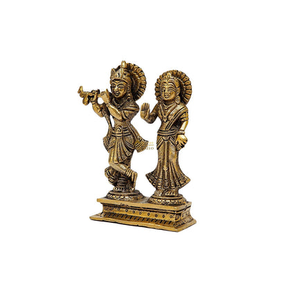 Brass Small Radha Krishna Idol Antique Finish 6 Inch by vendor-unknown - Hindu Gods (View 4)