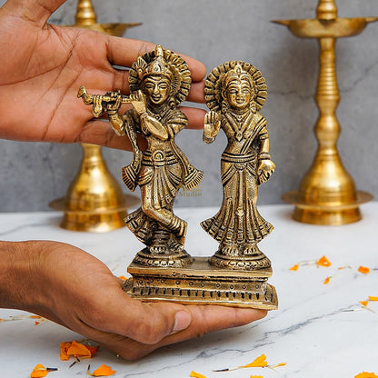 Brass Small Radha Krishna Idol Antique Finish 6 Inch by vendor-unknown - Hindu Gods (View 2)
