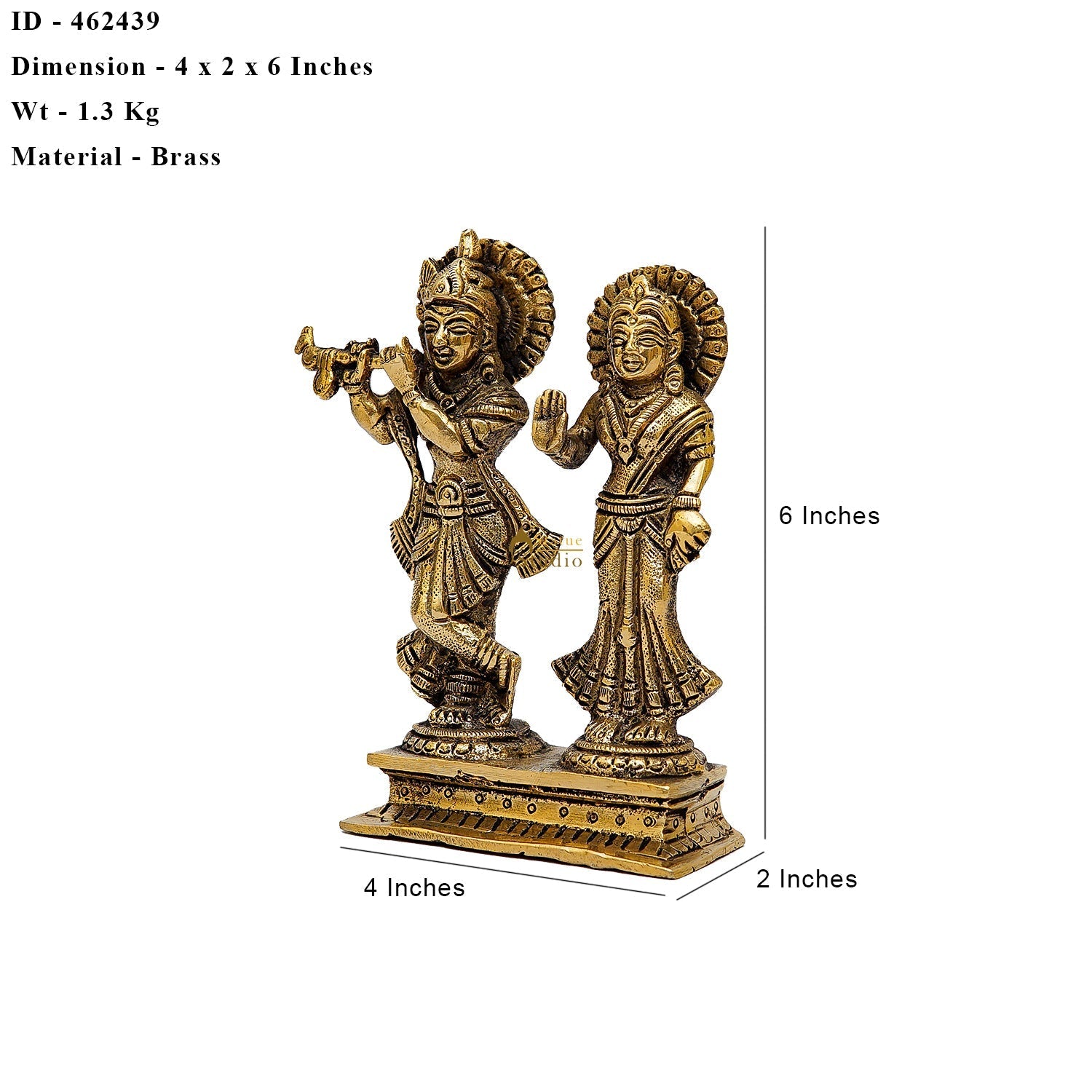 Brass Small Radha Krishna Idol Antique Finish 6 Inch - Image 6