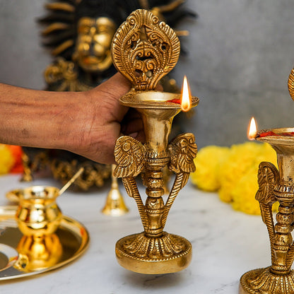 Brass Diya Oil Lamp For Home Temple Religious Decor Showpiece 8 Inch by vendor-unknown - Spiritual (View 2)