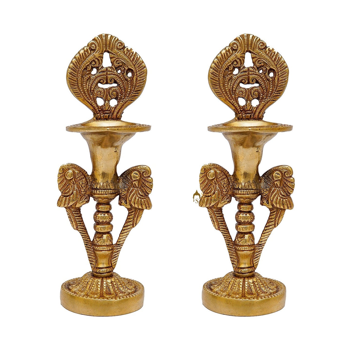 Brass Oil Lamp Diya Pair For Home Temple Religious Decor Showpiece 8 Inch