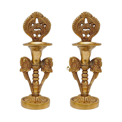 Brass Oil Lamp Diya Pair For Home Temple Religious Decor Showpiece 8 Inch by vendor-unknown - Spiritual (View 3)