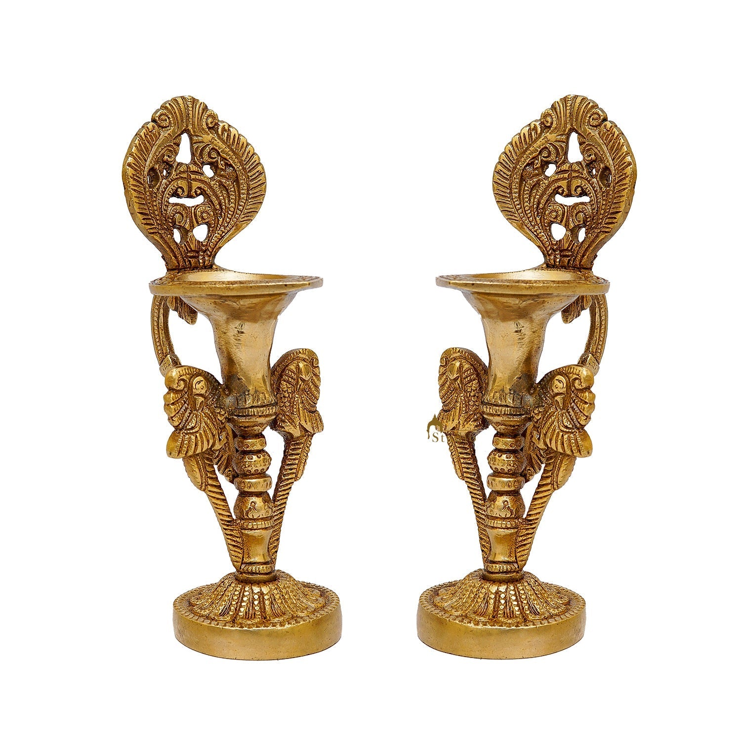 Brass Oil Lamp Diya Pair For Home Temple Religious Decor Showpiece 8 Inch - Image 4