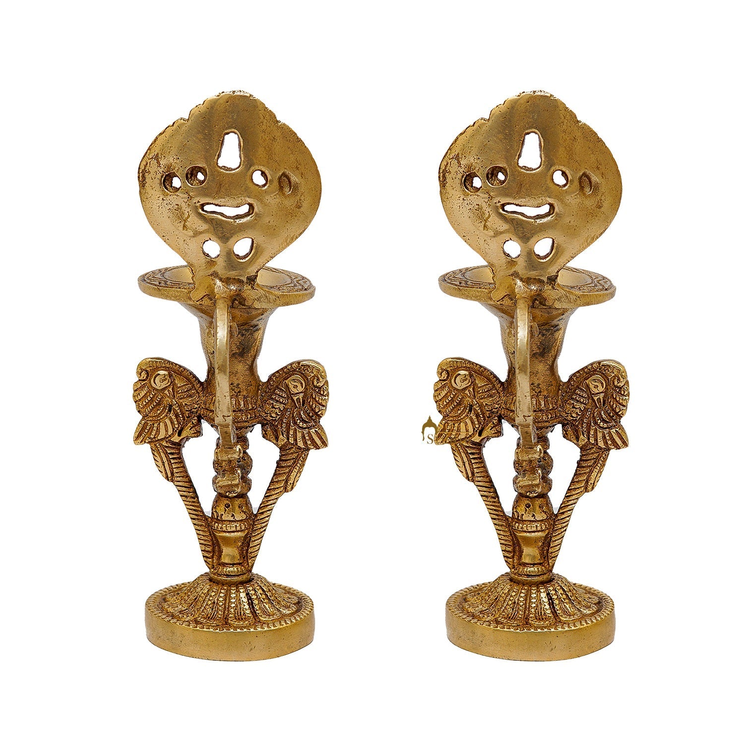 Brass Oil Lamp Diya Pair For Home Temple Religious Decor Showpiece 8 Inch - Image 5