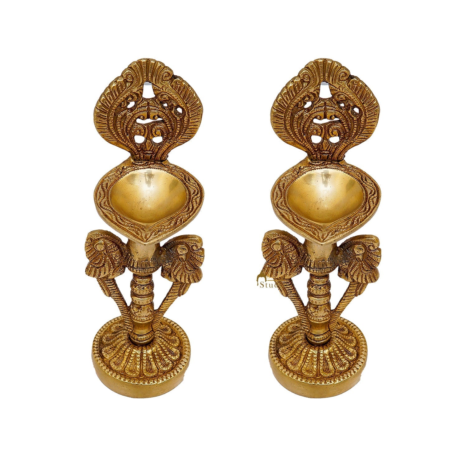 Brass Oil Lamp Diya Pair For Home Temple Religious Decor Showpiece 8 Inch - Image 6