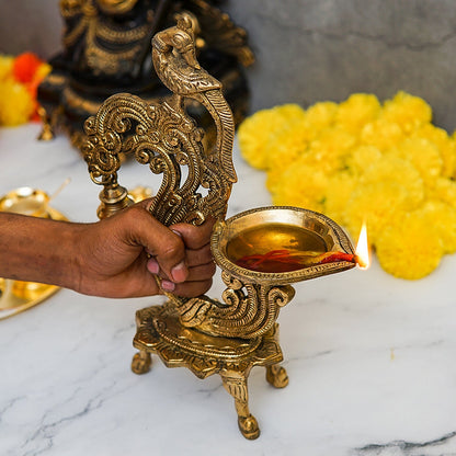 Brass Parrot Lamp Diya With Bell 12 Inches by vendor-unknown - Spiritual (View 2)