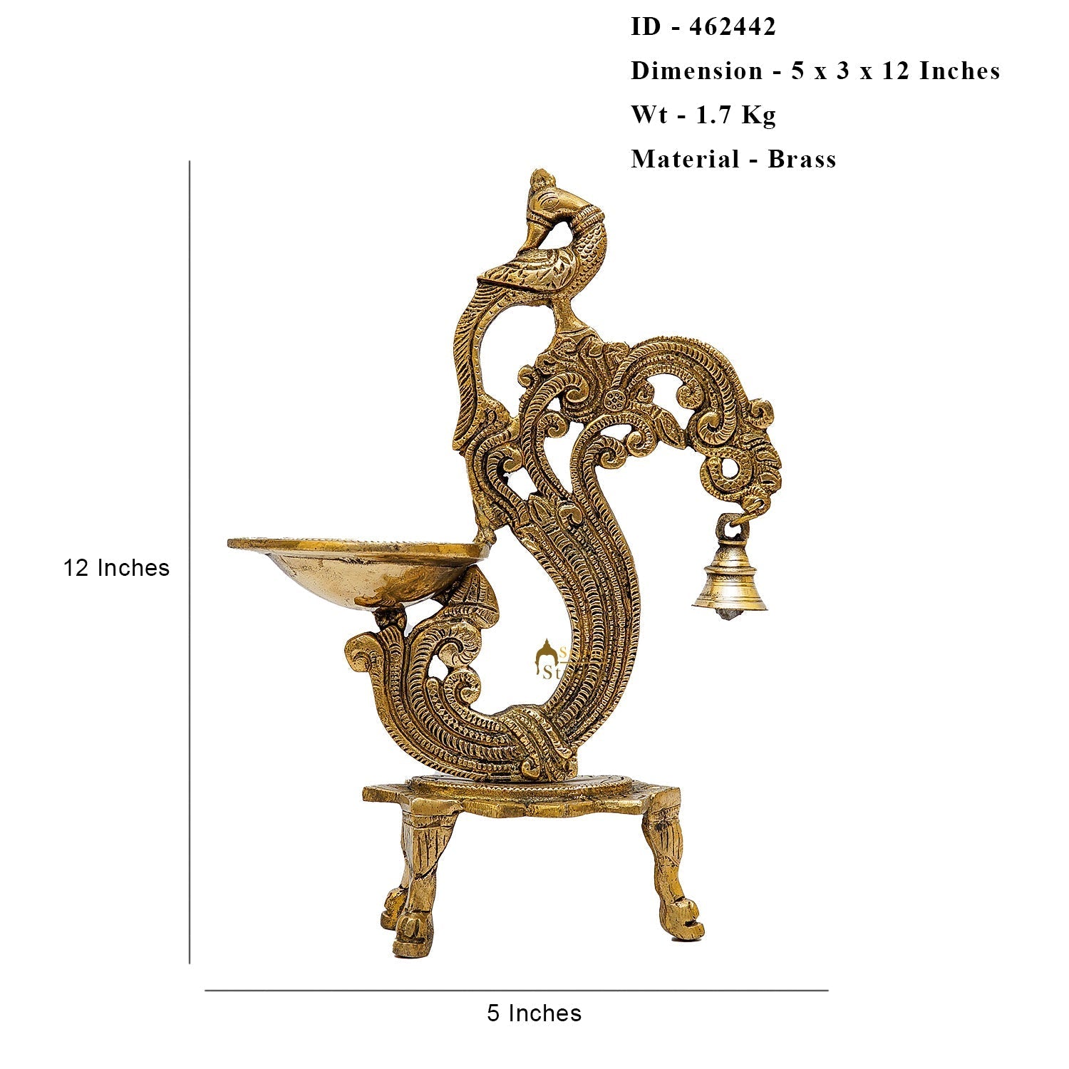 Brass Parrot Lamp Diya With Bell 12 Inches - Image 6