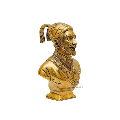 Brass Chatrapati Shivaji Maharaj Bust 8.5 Inches by vendor-unknown - Decor (View 4)