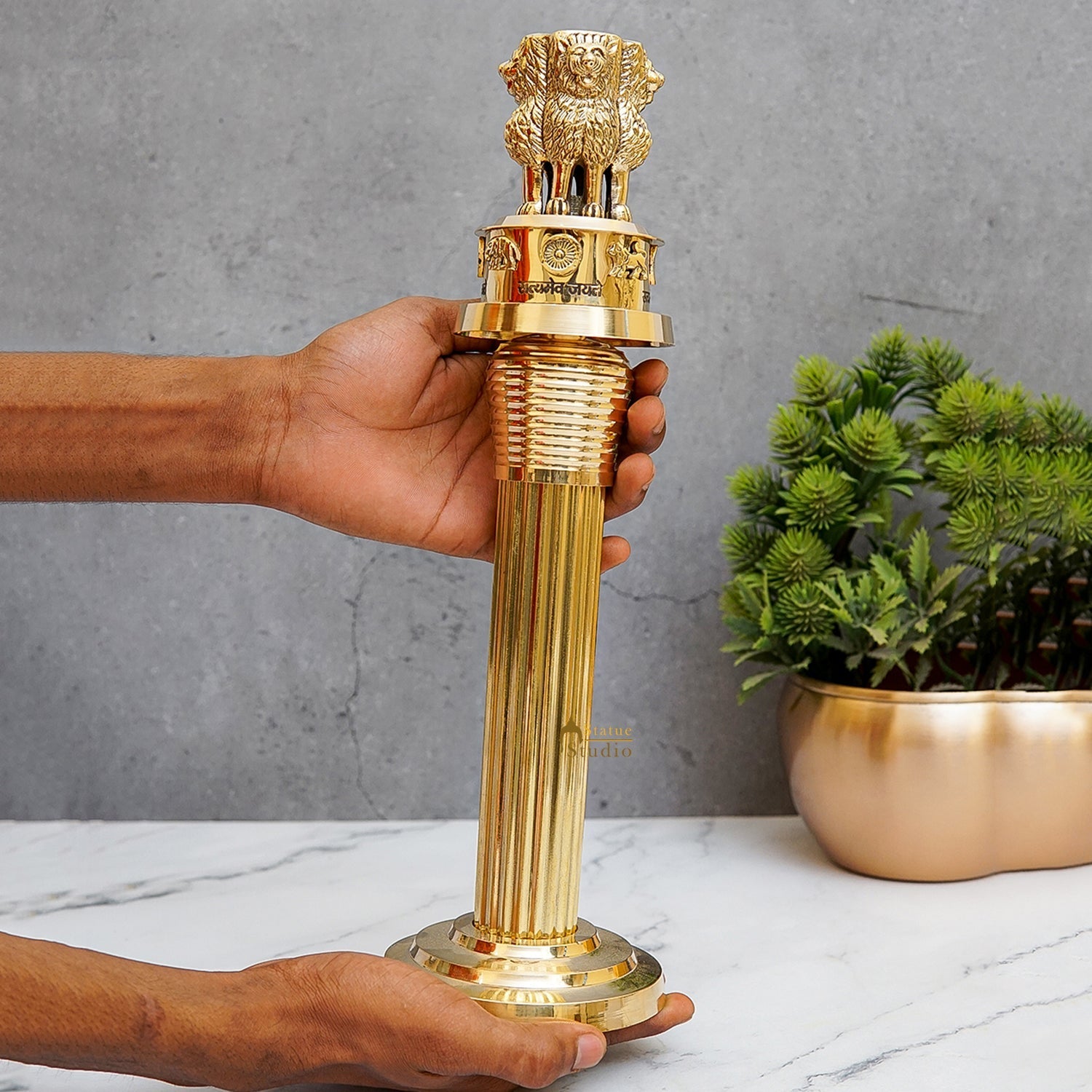 Brass Ashoka Lion Stambh Pillar Satyamev Jayate Momento 13.5 Inches - Image 2