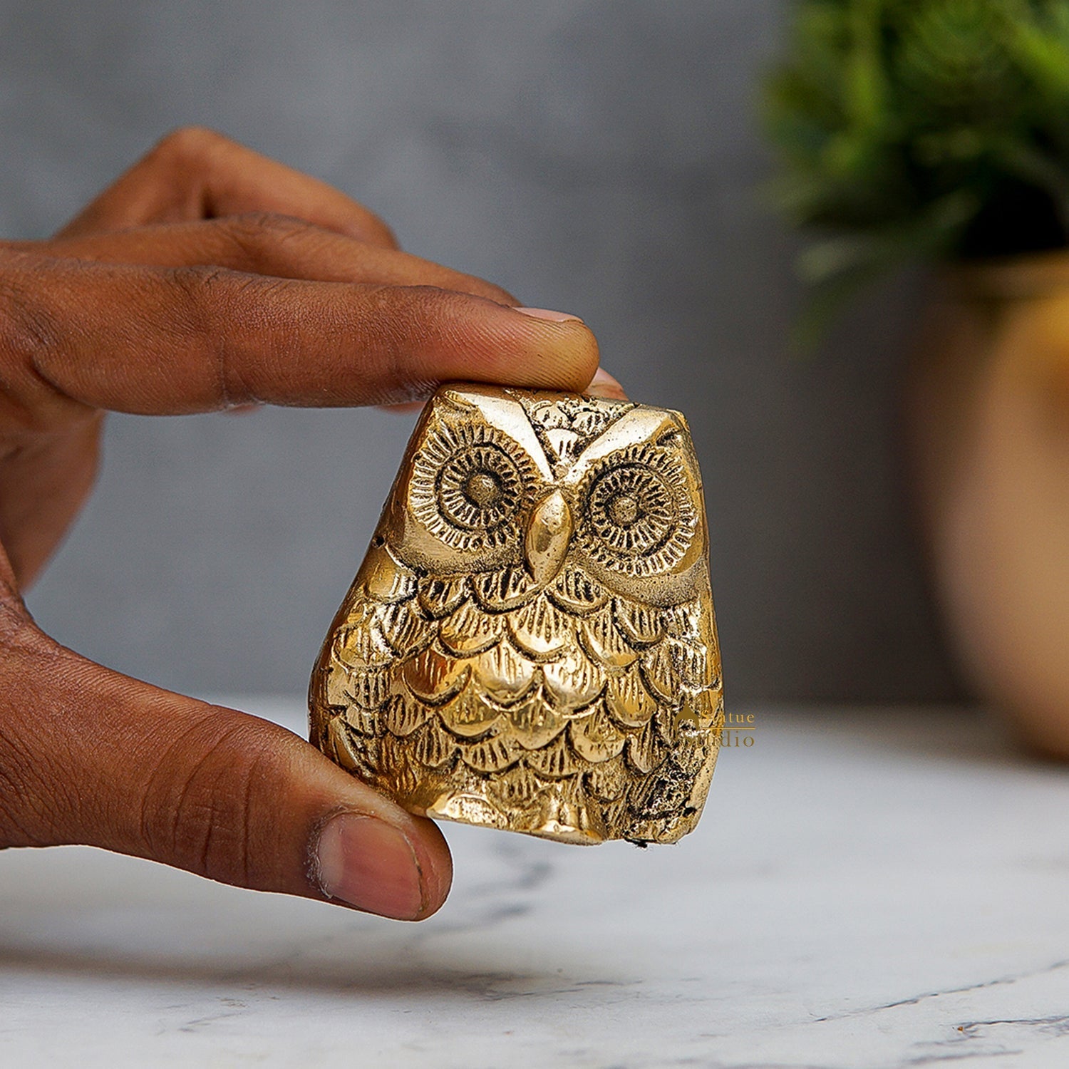 Brass Owl Statue Feng Shui Vastu Showpiece 2 Inch - Image 2