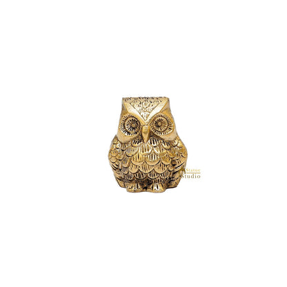 Brass Owl Statue Feng Shui Vastu Showpiece 2.5 Inch by vendor-unknown - Decor (View 3)