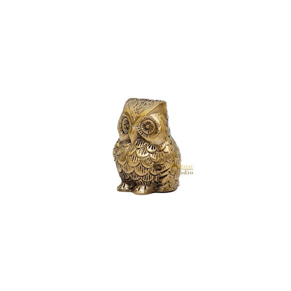 Brass Owl Statue Feng Shui Vastu Showpiece 2.5 Inch by vendor-unknown - Decor (View 4)