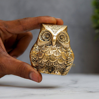 Brass Owl Statue Feng Shui Vastu Showpiece 2.5 Inch by vendor-unknown - Decor (View 2)