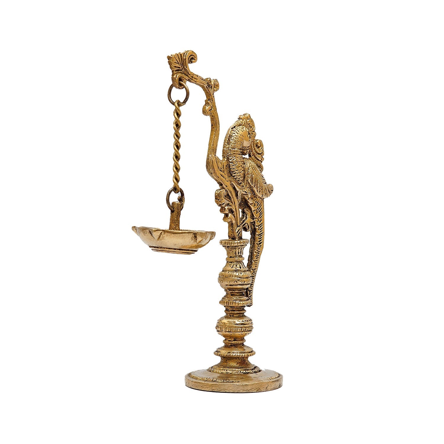 Brass Antique Bird Diya For Pooja Room Decor 8" - Image 4