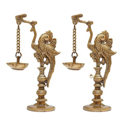 Handcrafted Hanging Brass Oil Lamp Group – 1.2kg Solid Brass Ritual Diya Set by vendor-unknown - Spiritual (View 3)