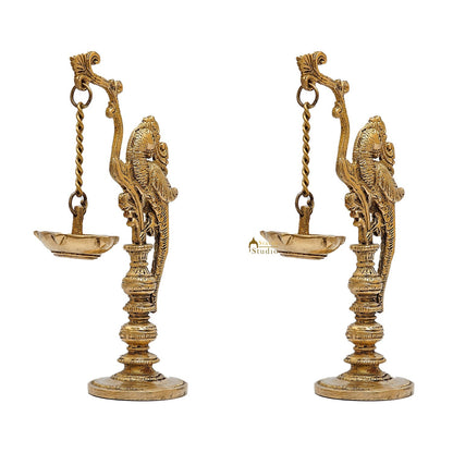 Handcrafted Hanging Brass Oil Lamp Group – 1.2kg Solid Brass Ritual Diya Set by vendor-unknown - Spiritual (View 4)
