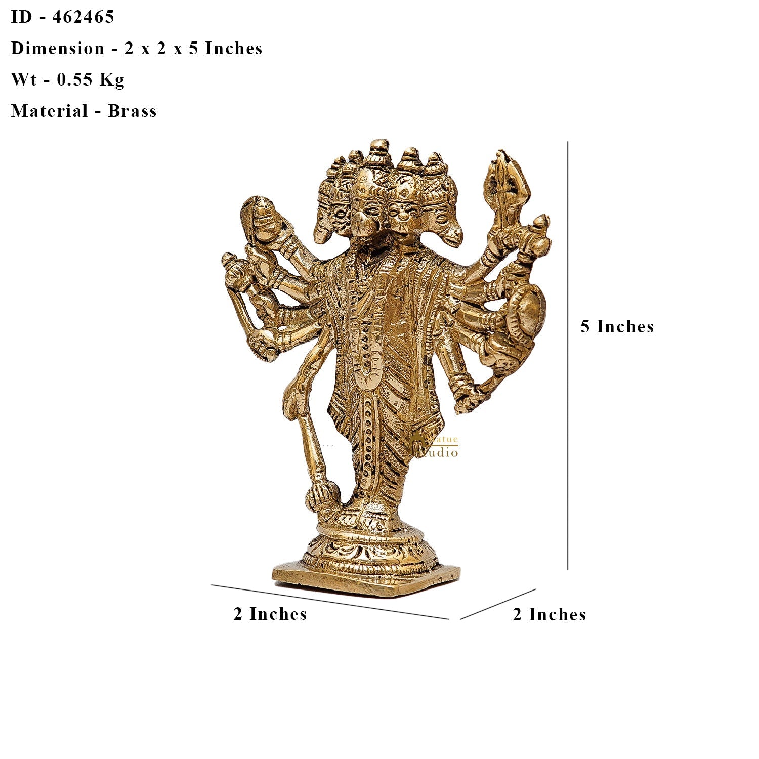 Brass Standing Panchmukhi Hanuman Statue 5 Inch - Image 6