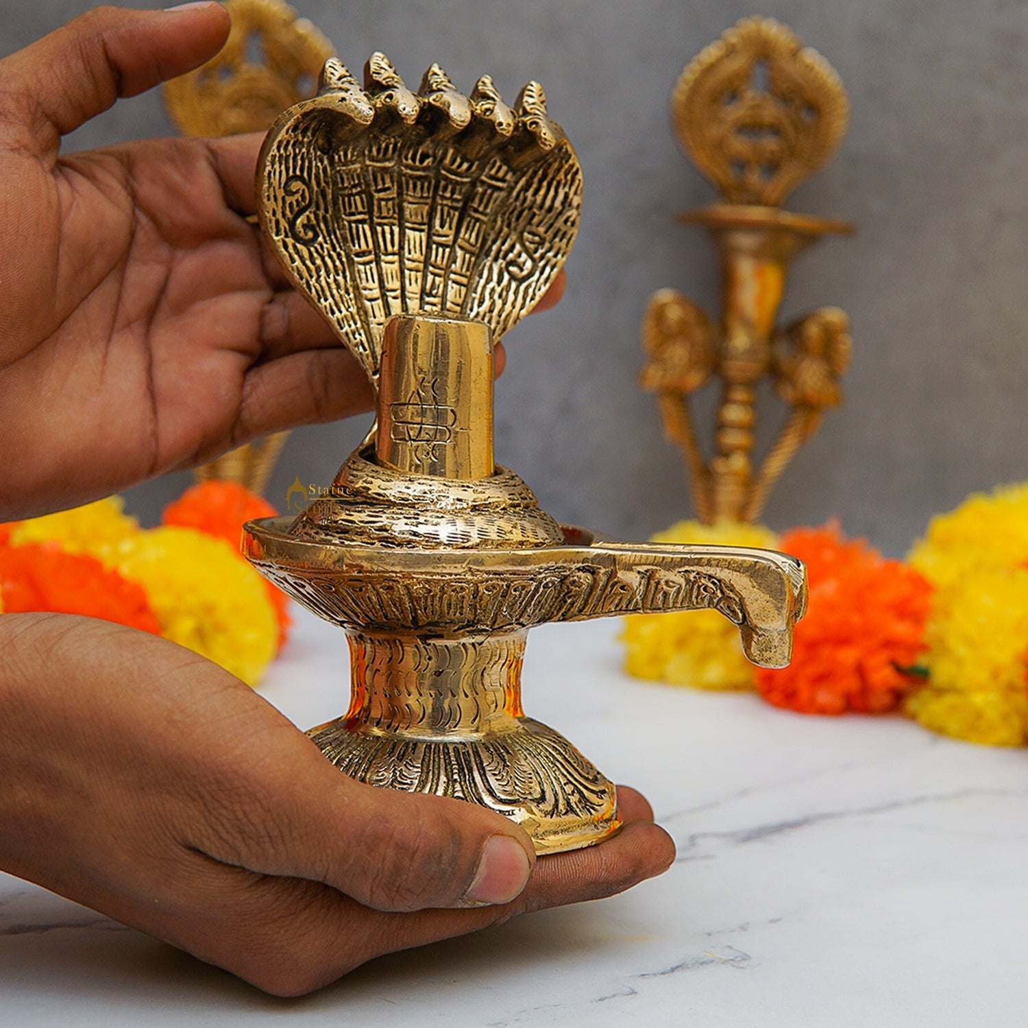 Brass Shiva Lingam With Naag 6.5 Inch - Image 2