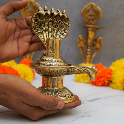 Brass Shiva Lingam With Naag 6.5 Inch by vendor-unknown - Hindu Gods (View 2)
