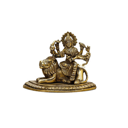 Brass Goddess Durga Statue With Sitting Lion 4.5 Inch by vendor-unknown - Hindu Gods (View 3)