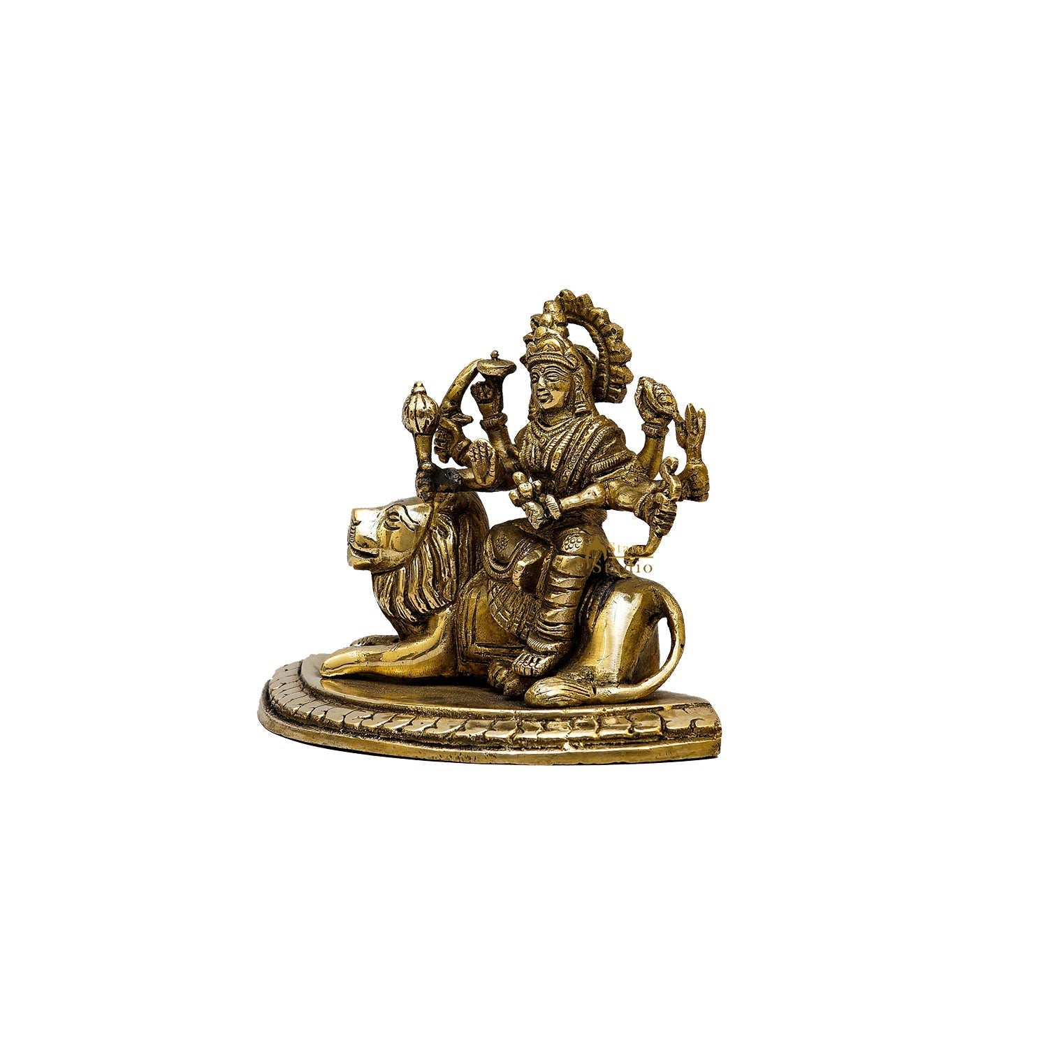 Brass Goddess Durga Statue With Sitting Lion 4.5 Inch - Image 4