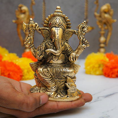 Brass Small Ganesha Idol 5 Inch by vendor-unknown - Hindu Gods (View 2)